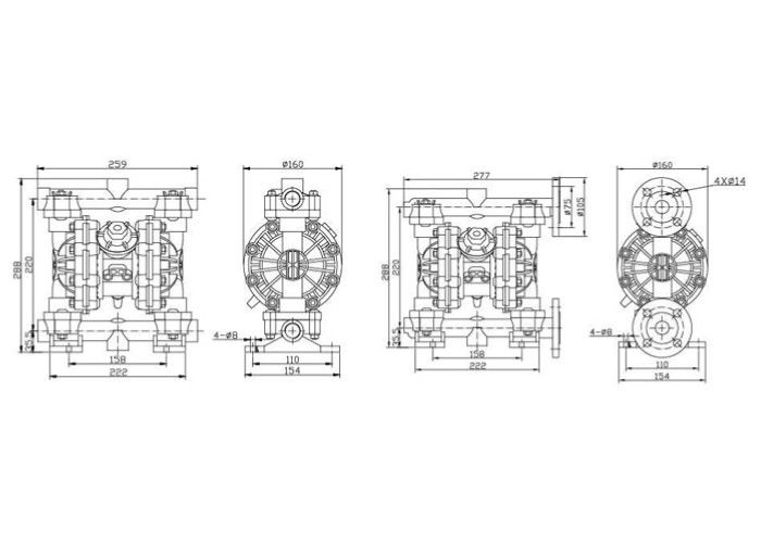 DN80 Sulfuric Air Operated Transfer Pump , Pneumatic Double Diaphragm Pump